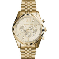 Michael Kors Reloj cronógrafo Lexington de acero inoxidable color oro con funciones de cronógrafo y cronómetro