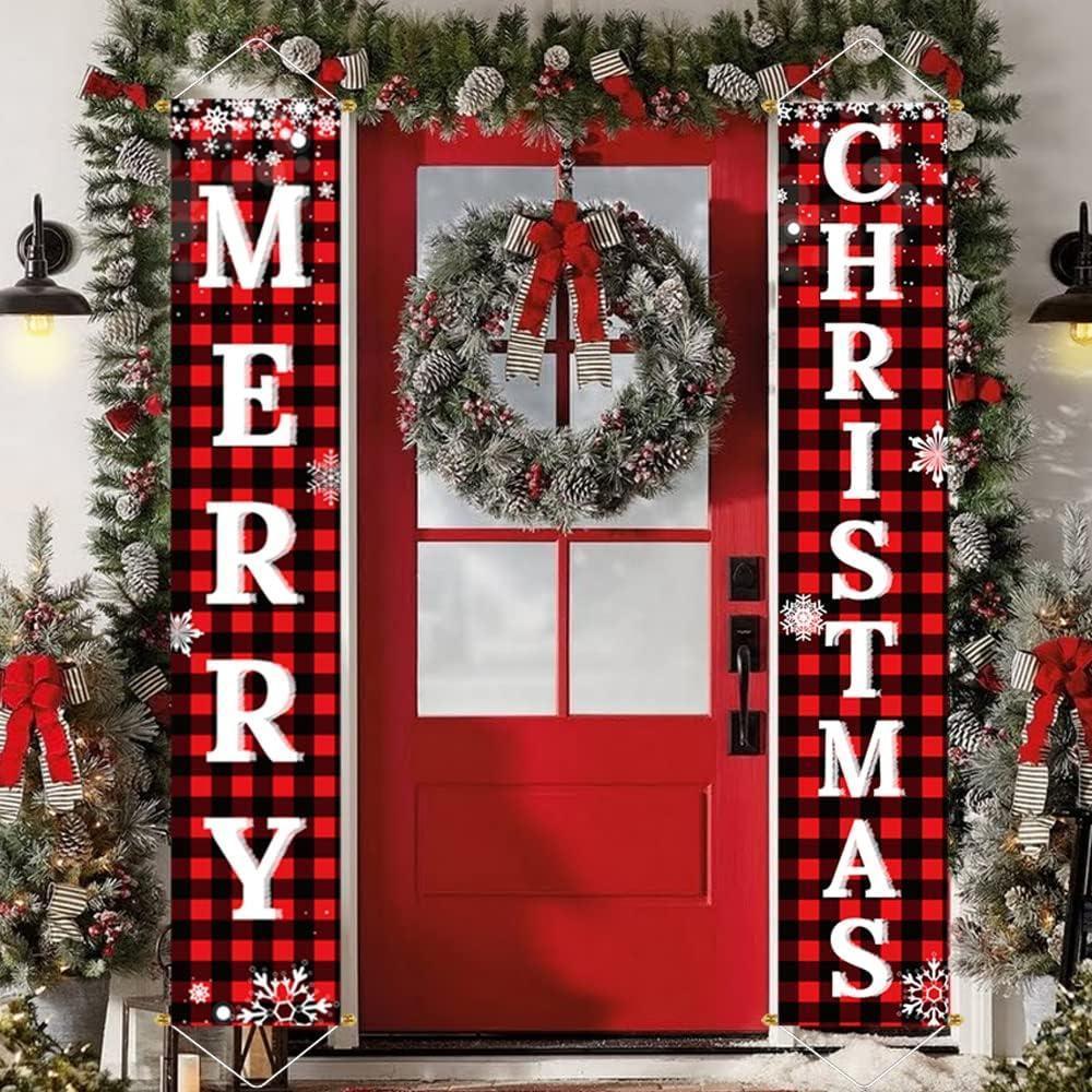 Juego de letreros navideños Ivenf para exteriores e interiores, estampado de búfalo rojo y negro, resistente y decorativo