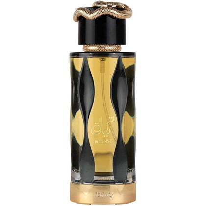 Lattafa Teriaq Intense Eau de Parfum unisex, fragancia duradera con bergamota, azafrán, ciruela y ámbar