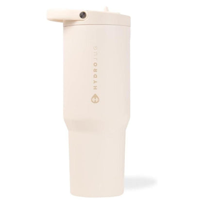 Botella HydroJug de acero inoxidable con popote, aislamiento al vacío, durable y ergonómica. Ideal para el gimnasio y actividades al aire libre