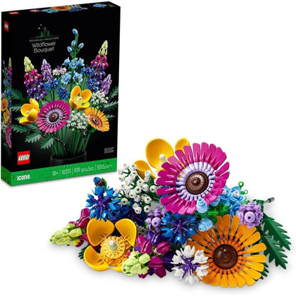 LEGO Icons - Juego de ramos de flores silvestres - Flores artificiales con amapolas y lavanda, colección para adultos, decoración única para el hogar, 10313