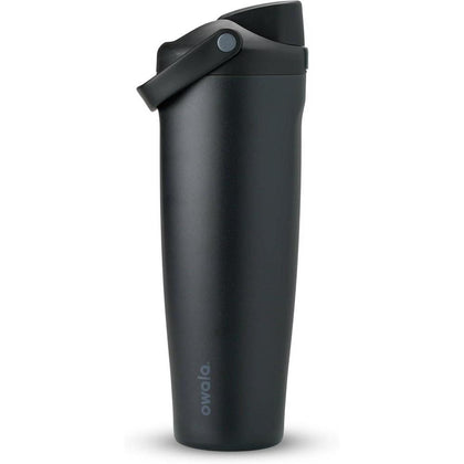 Botella de agua Owala FreeSip de acero inoxidable negro, aislamiento triple, con paja y tapa antifugas para deportes y viajes