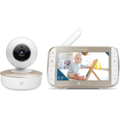 Motorola - Monitor de bebé VM50G para interiores con cámara, rango de 304.8 metros, pantalla inalámbrica de 12.7 cm, audio de 2 vías, panorámica remota, inclinación, zoom, sensor de temperatura