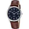 Reloj de pulsera para hombre Timex Easy Reader, correa de cuero marrón, esfera azul, resistente al agua hasta 30 metros
