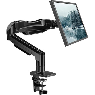 HUANUO Soporte para monitor individual, brazo ajustable para monitores 13 a 32, compatible con VESA, base de abrazadera y ojal