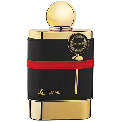 ARMAF LE FEMME EAU DE PARFUM SPRAY PARA MUJER, fragancia en color negro, base de vainilla, pachulí, almizcle y maderas blandas