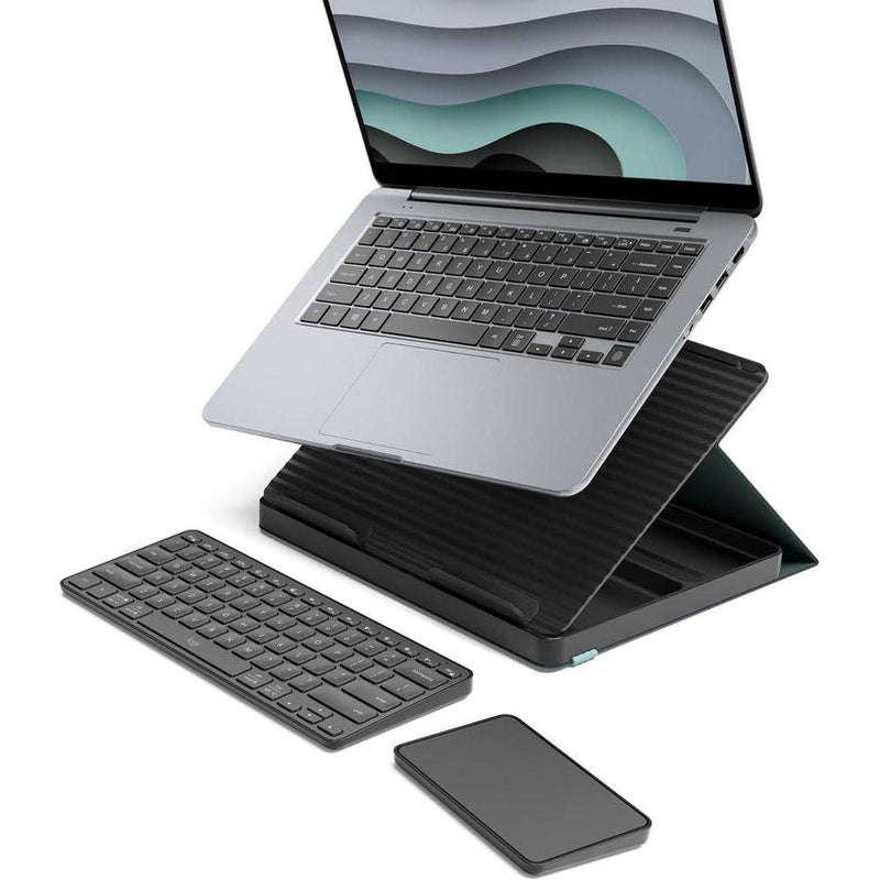 Kit de escritorio Logitech Casa con soporte para laptop, teclado inalámbrico y panel táctil