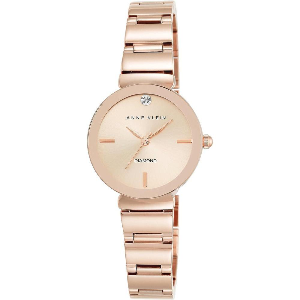 Anne Klein reloj de pulsera para mujer con esfera de diamante genuino, caja de acero inoxidable y pulsera de metal color oro rosa