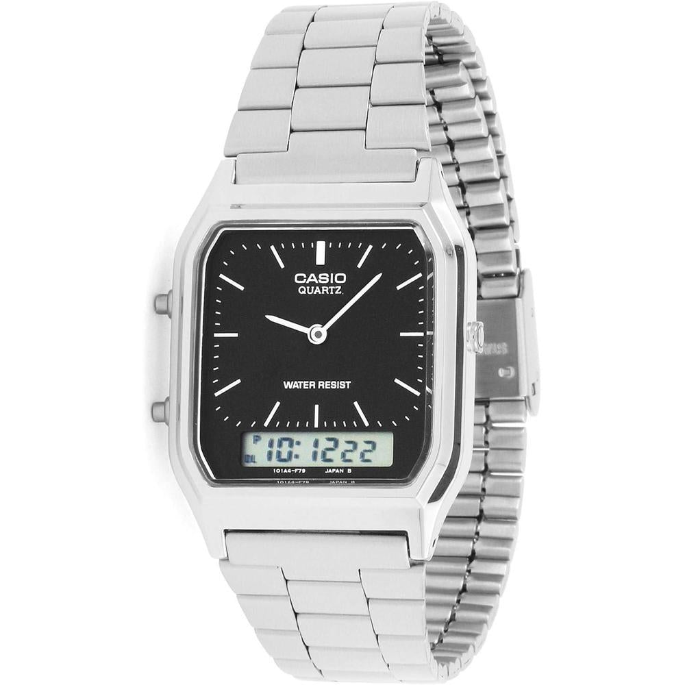 Casio Reloj Unisex AQ-230A de Acero Para Adultos, Pantalla Analógico-Digital, Resistente al Agua, Temporizador