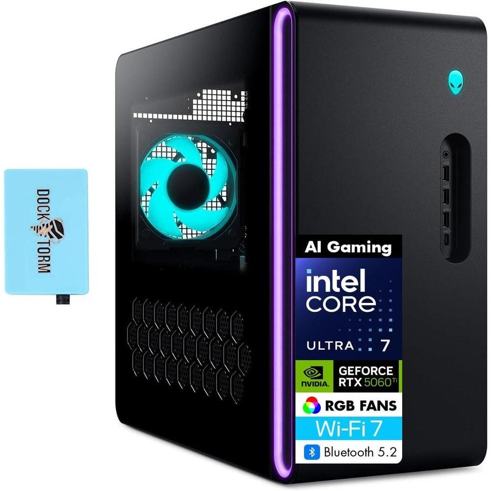 PC Gamer Alienware Aurora con Intel Ultra 7, RTX 5060 Ti, 32GB RAM, 1TB SSD, RGB, WiFi 7, Windows 11, con expansor USB