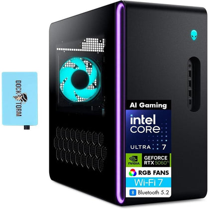 PC Gamer Alienware Aurora con Intel Ultra 7, RTX 5060 Ti, 32GB RAM, 1TB SSD, RGB, WiFi 7, Windows 11, con expansor USB