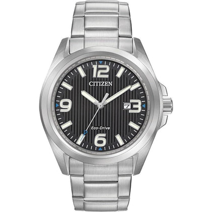 Citizen Reloj Eco-Drive Weekender Garrison Field para hombre en acero inoxidable, esfera negra, modelo AW1430-86E Classic