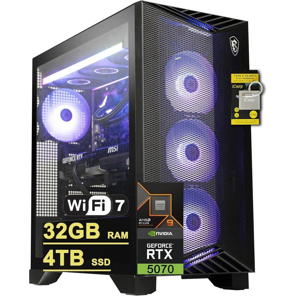 PC de escritorio para juegos MSI Aegis ZS2 con AMD Ryzen 9 9900X, 32GB RAM, 4TB SSD, GeForce RTX 5070, refrigeración líquida