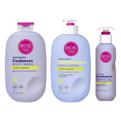eos Shower Essentials Pack - Loción Corporal, Gel de Baño, Aceite de Afeitar - Vanilla Cashmere