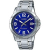 Reloj analógico Casio de acero inoxidable para hombre, cuarzo, esfera azul, resistente al agua, moderno y casual