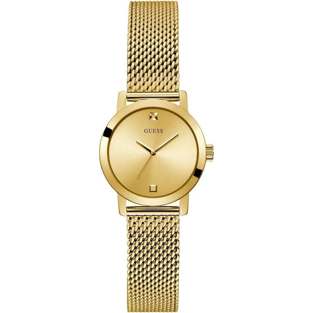 GUESS Reloj para mujer - Pulsera dorada, caja dorada con esfera champán y marcador de diamante