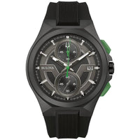 Bulova Maquina Sport - Reloj de cuarzo para hombre con caja de acero inoxidable negro, cronógrafo 6 manecillas y correa de silicona