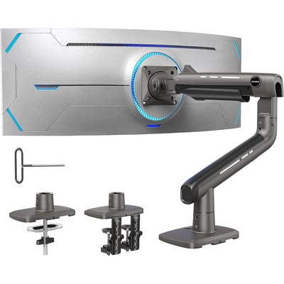 HUANUO TitanLift brazo de monitor resistente para pantallas grandes, ajustable, soporte de escritorio para juegos único con doble abrazadera