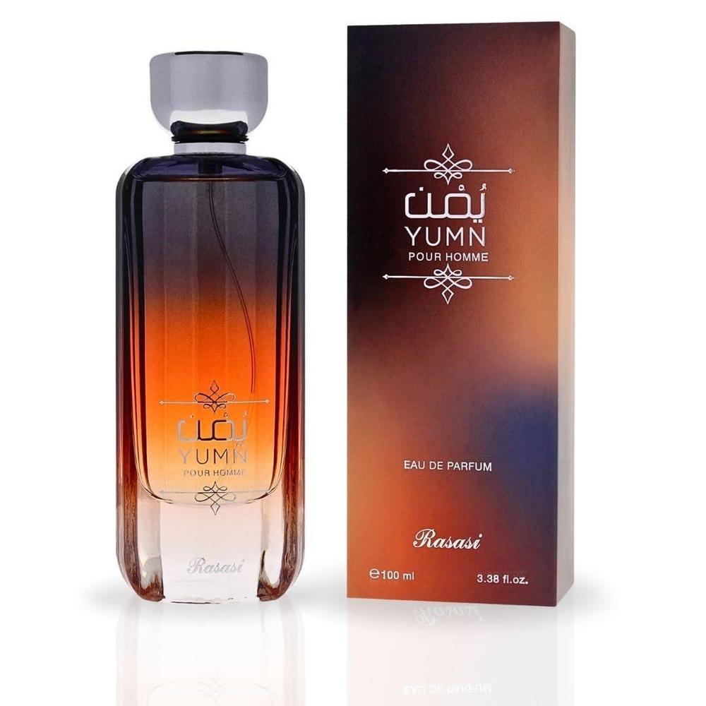 RASASI Yumn Eau De Parfum para hombre. Fragancia cálida y refrescante con notas de cedro, bergamota, cardamomo y lavanda. Elegante y de larga duración