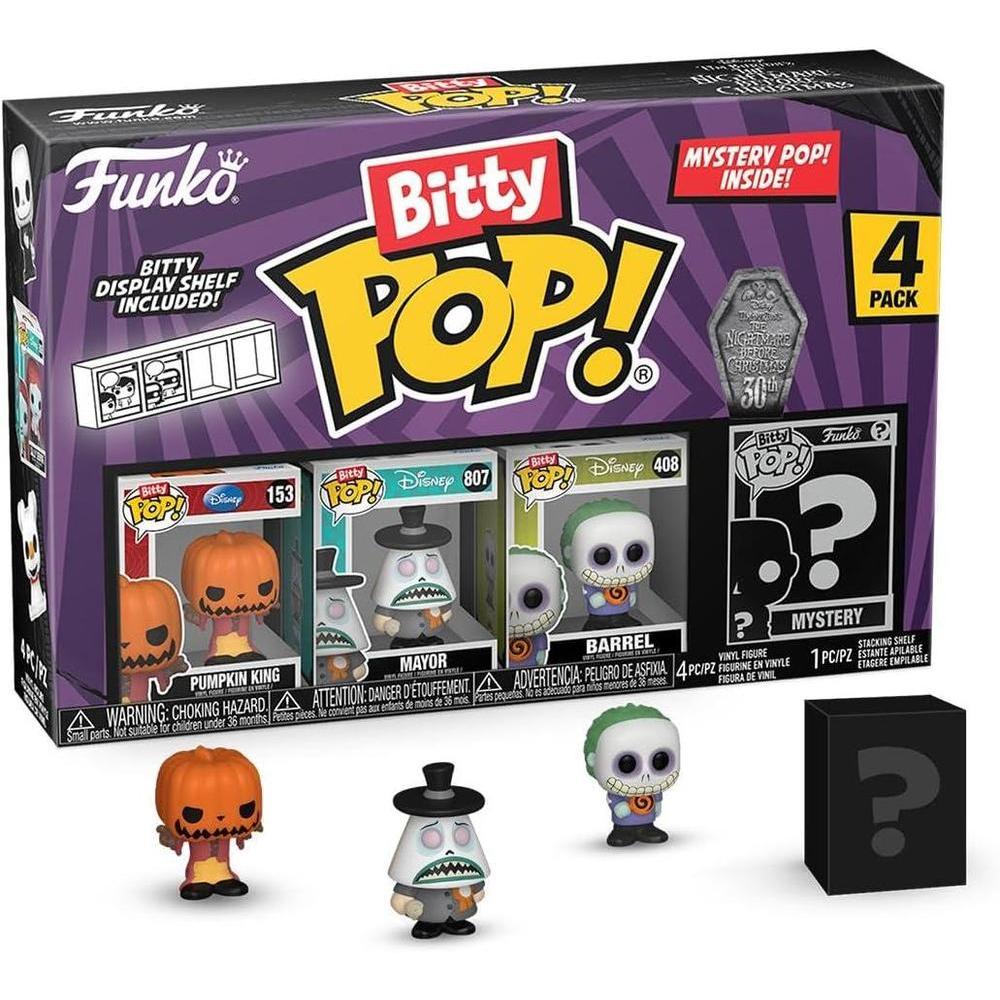 Funko Bitty Pop! The Nightmare Before Christmas Mini juguetes coleccionables paquete de 4 figuras 2.29 cm – Calabaza King, alcalde, barril y misterio