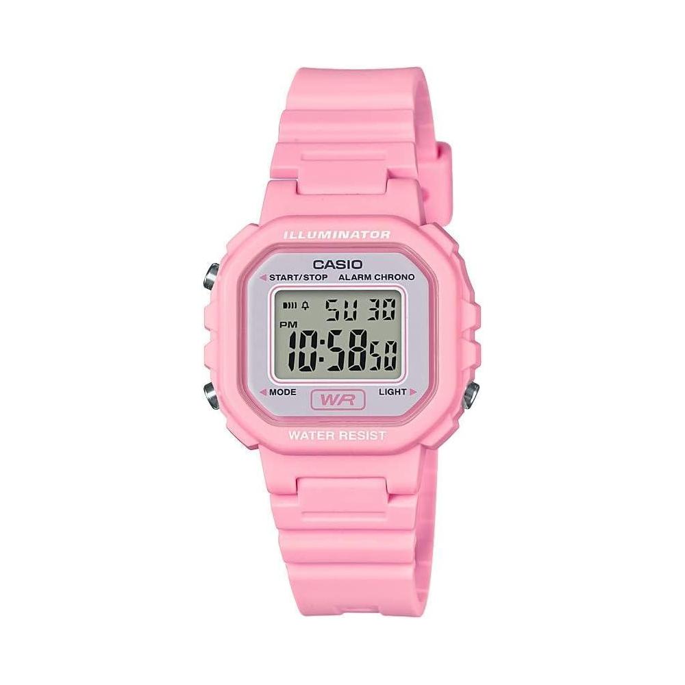 Reloj digital para mujer Casio Serie LA20WH resistente al agua, luz LED, cronómetro y calendario automático