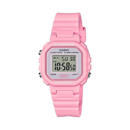 Reloj digital para mujer Casio Serie LA20WH resistente al agua, luz LED, cronómetro y calendario automático
