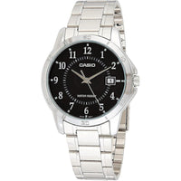 Casio MTP-V004D-1B Reloj de acero inoxidable con esfera negra y movimiento de cuarzo japonés, resistente al agua
