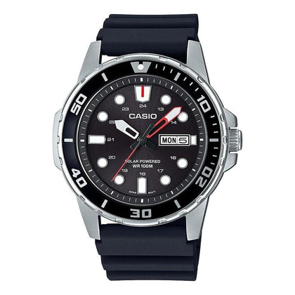 Casio MTPS110 Serie, Reloj análogo unisex con caja de acero inoxidable y estilo de buceo, resistente al agua y energía solar
