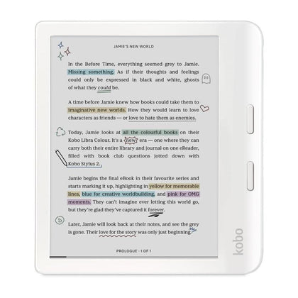 Kobo Libra Colour eReader con pantalla Kaleido™ 3, modo oscuro, resistencia al agua y soporte para audiolibros, color blanco