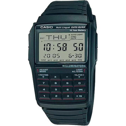 Reloj digital Casio DBC32-1A con calculadora y banco de datos, resistente al agua, batería de larga duración