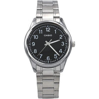 Casio MTP-V005D-1B4 Reloj analógico de acero inoxidable para hombre con números de esfera negra, movimiento de cuarzo