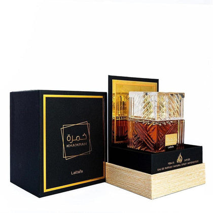 Lattafa Perfumes Khamrah Eau de Parfum espray unisex, fragancia de 100 ml, mezcla aromática picante para hombres y mujeres.