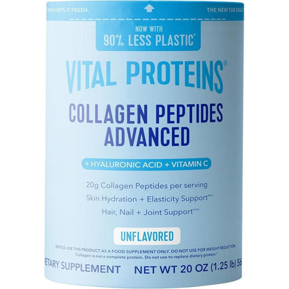 Vital Proteins Collagen Peptides sin sabor con ácido hialurónico y vitamina C, mejora piel y articulaciones