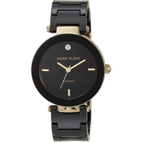 Reloj de pulsera Anne Klein para mujer con brazalete de cerámica negra y acento de diamante