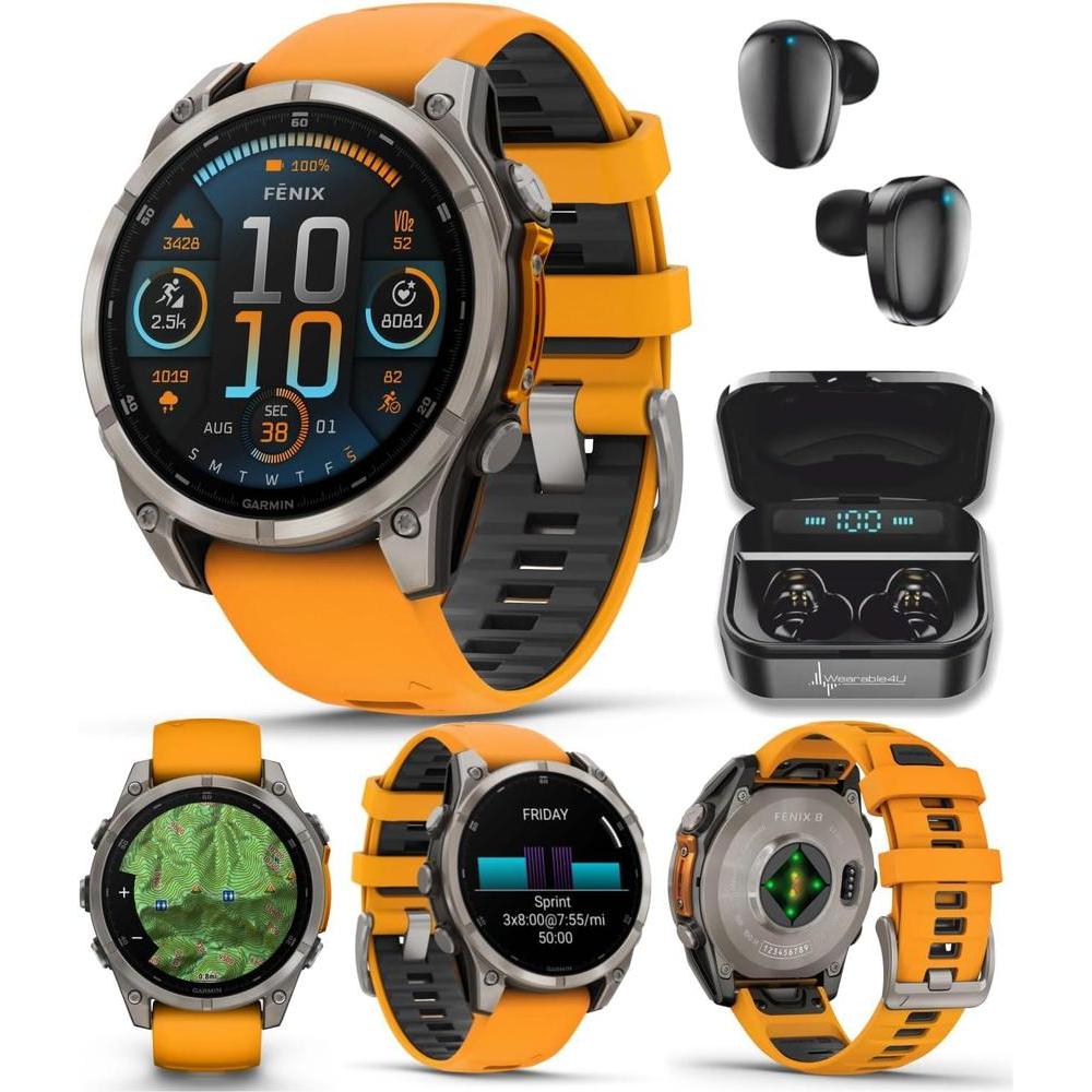 Wearable4U - Reloj inteligente Garmin Fenix 8 multideporte AMOLED Sapphire, titanio con banda naranja/graphite