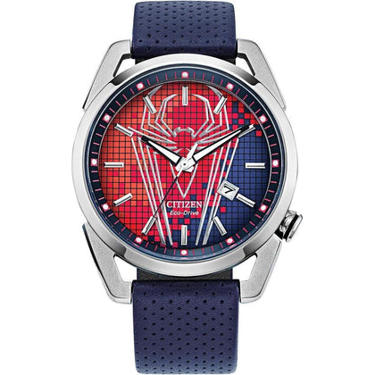 Citizen Eco-Drive Marvel Spider Man, Reloj para hombre, acero inoxidable, correa poliuretano azul, Fecha, Modelo AW1680-03W