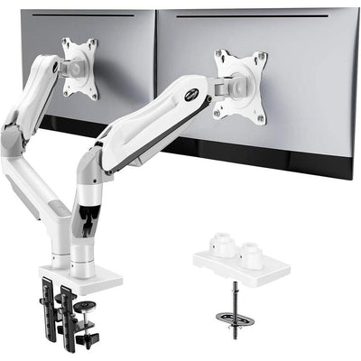 HUANUO Soporte ajustable para monitor dual con brazo giratorio y montaje VESA. Compatible con pantallas de computadora, blanco