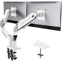 HUANUO Soporte ajustable para monitor dual con brazo giratorio y montaje VESA. Compatible con pantallas de computadora, blanco