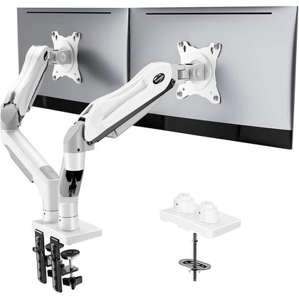 HUANUO Soporte ajustable para monitor dual con brazo giratorio y montaje VESA. Compatible con pantallas de computadora, blanco