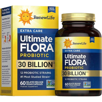 Renew Life Probióticos para adultos, 30 mil millones de UFC, 12 cepas, hombres y mujeres, sin gluten, lácteos y soja, 60 cápsulas