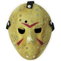 Máscara Cosplay Halloween de terror con diseño de hockey en color amarillo, ideal para disfraces y fiestas temáticas