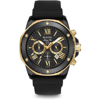 Reloj de cuarzo Bulova Marine Star Series A con cronógrafo, acero inoxidable ionizado en oro negro/rosa, correa de silicona negra