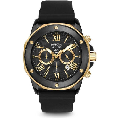 Reloj de cuarzo Bulova Marine Star Series A con cronógrafo, acero inoxidable ionizado en oro negro/rosa, correa de silicona negra
