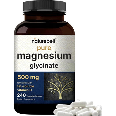 Cápsulas de glicinato de magnesio 500 mg, 240 unidades, 100% quelado, probado por terceros, sin OGM y sin gluten