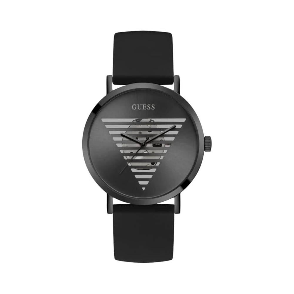 Reloj GUESS para hombre, correa de silicona, esfera negra, movimiento de cuarzo, resistente al agua y a golpes