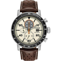 Reloj Citizen Eco-Drive Weekender Brycen cronógrafo con caja de acero inoxidable y correa de cuero marrón