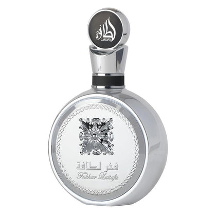 Lattafa Fakhar Platin Eau de Parfum para hombre, fragancia picante de madera con bergamota, jengibre y sándalo, aroma audaz y moderno