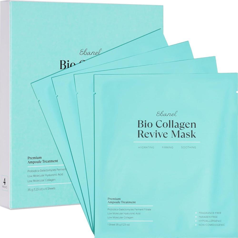 Mascarilla Facial De Bio Colágeno Con 7 Péptidos, Ácido Hialurónico, Niacinamida Y Más, Paquete De 4, Hidratante Y Reafirmante