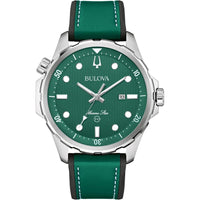 Bulova Reloj Marine Star de cuarzo plateado de acero inoxidable para hombre, correa de cuero y silicona, resistente al agua