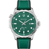 Bulova Reloj Marine Star de cuarzo plateado de acero inoxidable para hombre, correa de cuero y silicona, resistente al agua